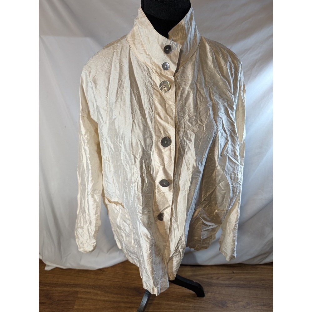 Vintage ELEVEN STITCH DESIGN Top, early 2000's, Crinkled 100% Silk, Ivory, Large